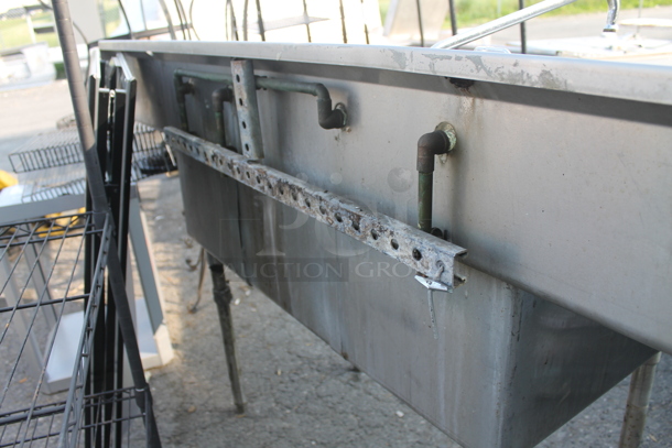 S&G Commercial Stainless Steel Flushmount 3 Bay Sink With Left Drain Board And Gooseneck Faucet on Galvanized Legs.  - Image 10 of 11
