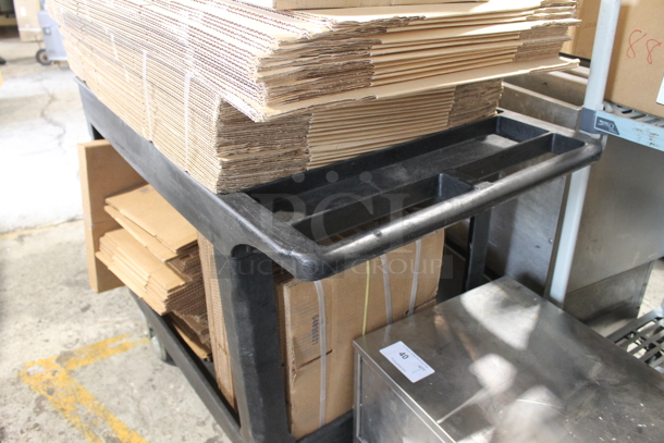 Black Poly 2 Tier Cart w/ Push Handle and Contents Including Cardboard Boxes on Casters. - Image 5 of 6