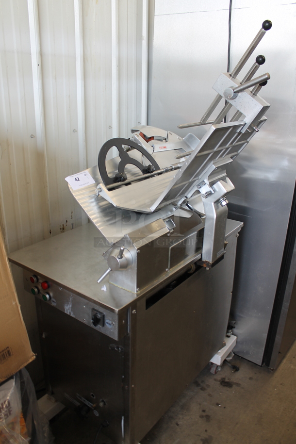 2021 Hualing HB-350 Stainless Steel Commercial Floor Style Heavy Duty Slicer. 110 Volts, 1 Phase. Tested and Powers On But Parts Do Not Move. - Image 1 of 5
