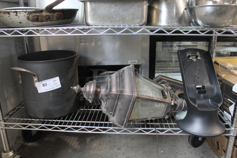 ALL ONE MONEY! Tier Lot of Various Items Including Metal Stock Pot and Light Fixture
