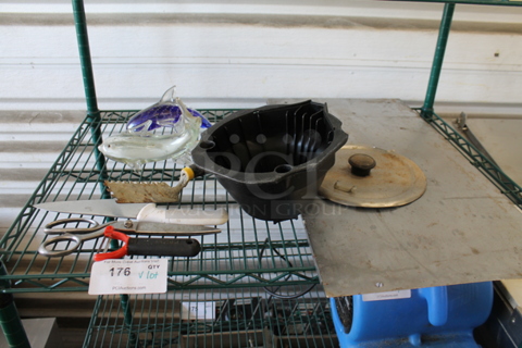 ALL ONE MONEY! Lot of Various Items Including Metal Lid, Dolphin Figurines and Knife.