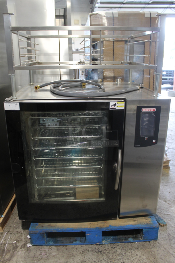BRAND NEW SCRATCH AND DENT! Blodgett BLCT102E/CPE 2.10 Stainless Steel Commercial Electric Powered Combi Convection Oven w/ View Through Door, Metal Oven Racks and Stand. 208 Volts, 3 Phase.  - Image 6 of 9