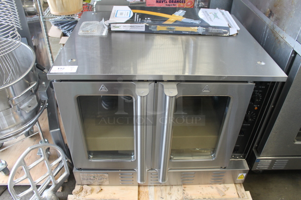 BRAND NEW SCRATCH AND DENT! 2023 Mainstreet FGC100 Stainless Steel Commercial Natural Gas Powered Full Size Convection Oven w/ View Through Doors, Metal Oven Racks and Thermostatic Controls. No Legs. Comes w/ Gas Hose Kit! 54,000 BTU - Image 2 of 11