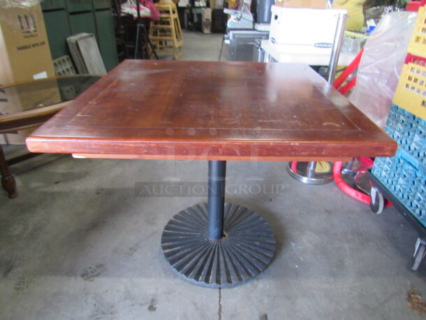 One Wooden Table Top On A decorative Metal Base. 36X36X30 - Image 3 of 3