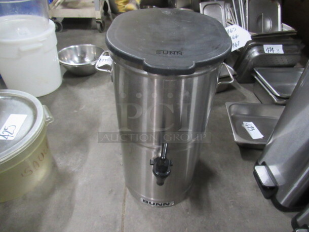 One Stainless Bunn Tea Satellite With Lid And Spigot.
