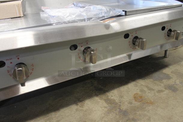 BRAND NEW SCRATCH AND DENT! CPG 351GTCPG Cooking Performance Group Commercial Stainless Steel Natural Gas 48" Countertop Griddle on Galvanized Legs. 120,000 BTU.   - Image 2 of 9
