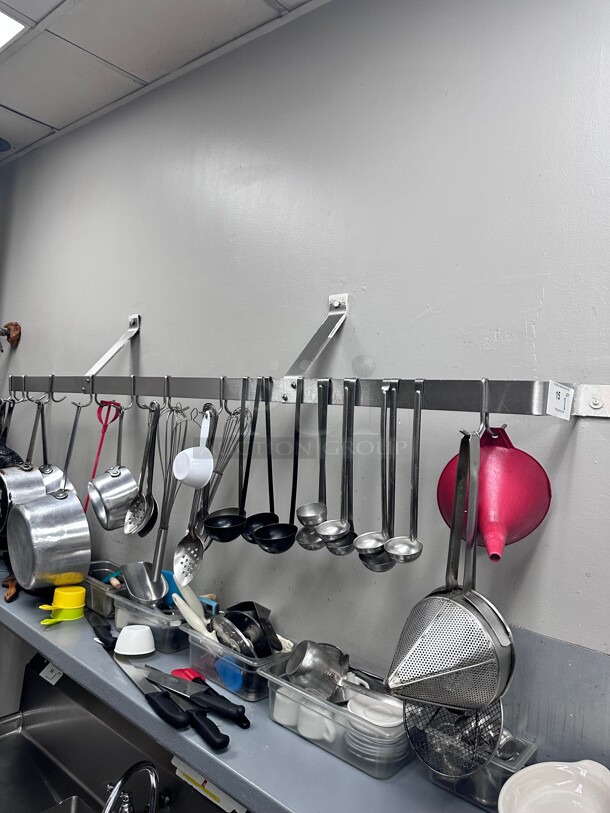 Clean! Advance Tabco  77 inch Table-Mount Pot Rack w/ (18) Hooks, Stainless Steel NSF Buyer Must Remove - Image 3 of 5