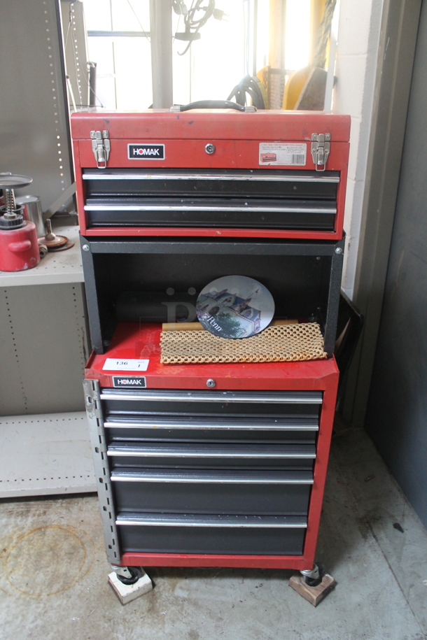 Homak Red Metal Toolbox w/ Contents on Commercial Casters. BUYER MUST REMOVE. - Image 1 of 5