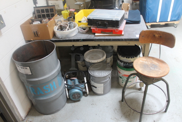 ALL ONE MONEY! Lot of Various Items Including Table, Chair and Buckets. BUYER MUST REMOVE. - Image 1 of 9