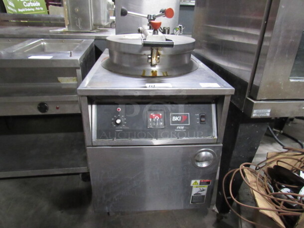 One BKI 75 lb Electric Pressure Fryer. Model# FKM-F. 230 Volt. 3 Phase. 24X39X50. $17,497.00 - Image 1 of 4