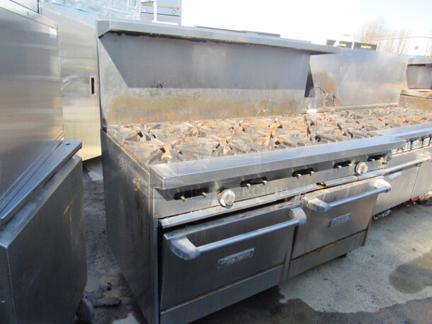 One US Range 10 Burner Gas Range With SS Over Shelf On Casters. 60X36X57.5 - Image 2 of 4