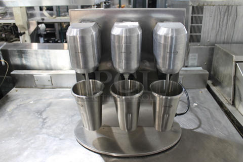 AvaMix DM-B-30C Stainless Steel Commercial Countertop 3 Head Drink Mixer. 120 Volts, 1 Phase. Tested and Working!