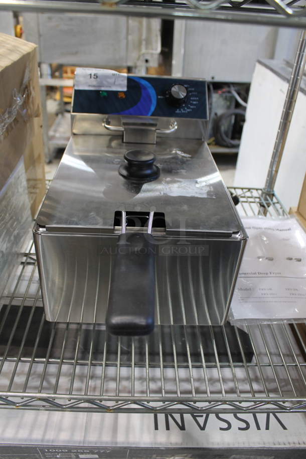 BRAND NEW SCRATCH AND DENT! 2023 Hoocoo FRY-10L Stainless Steel Commercial Countertop Electric Powered Fryer w/ Lid and Fry Basket. 120 Volts, 1 Phase. - Image 1 of 6