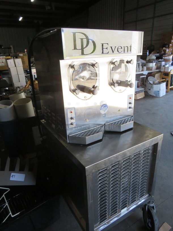One Frosty Factory Dual Margarita Machine On Casters, With 2-12 Quart Hoppers. Model# 215F. 230 Volt. 1 Phase. 24X30X58.5. $10,670.40 - Image 2 of 4