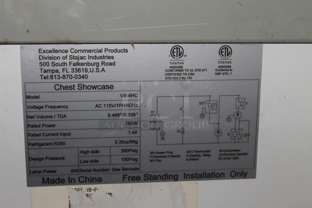 Excellence VB-4HC Metal Commercial Chest Freezer Merchandiser w/ Poly Coated Baskets on Commercial Casters. 115 Volts, 1 Phase. Tested and Working! - Image 8 of 10