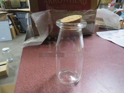One Case Of 30 NEW Glass Bottles With Cork Lids.