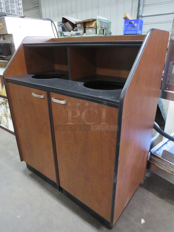 One 2 Door Trash Receptacle With 2 Cans On Casters. 41.5X22X49 - Image 3 of 3