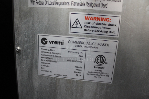 Vremi VRM050692N Stainless Steel Commercial Self Contained Ice Machine. 115 Volts, 1 Phase. - Image 9 of 9