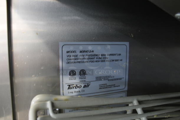 Turbo Air M3R47-2-N Stainless Steel Commercial 2 Door Reach In Cooler w/ Poly Coated Racks on Commercial Casters. 115 Volts, 1 Phase. Tested and Working! - Image 6 of 7