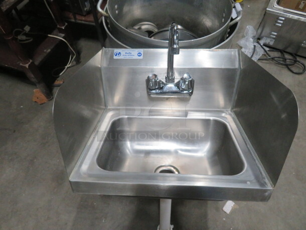 One Stainless Steel Hand Sink With Faucet, R/L And Back Splash. 17X15 