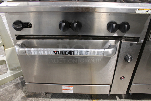 LATE MODEL! Vulcan 36S-6BN Stainless Steel Commercial Natural Gas Powered 6 Burner Range w/ Oven, Over Shelf and Back Splash. - Image 3 of 12