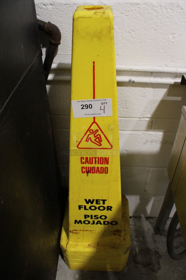 4 Yellow Poly Wet Floor Caution Cones. 12x12x36. 4 Times Your Bid!