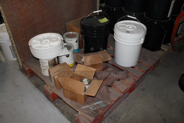 ALL ONE MONEY! PALLET LOT w/ Various Buckets Including Pro Flex Hardener Part B Clear Blue HV. BUYER MUST REMOVE. - Image 2 of 5