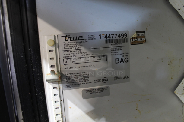 True TSSU-72-18 Stainless Steel Commercial Sandwich Salad Prep Table Bain Marie Mega Top on Commercial Casters. 115 Volts, 1 Phase. Tested and Powers On But Does Not Get Cold - Image 5 of 7