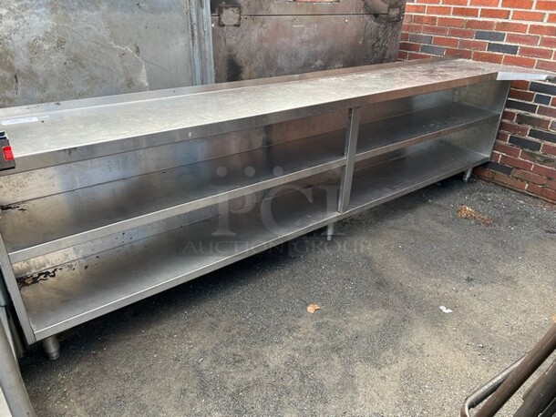 9.5' Stainless Steel Commercial Table w/ 2 Stainless Steel Under Shelves. 114x25x33