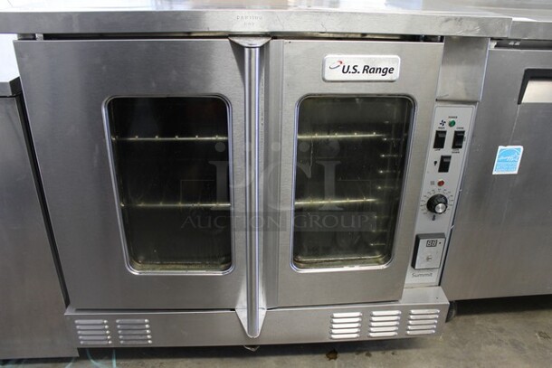 2018 US Range SUMG-100 Stainless Steel Commercial Natural Gas Powered Full Size Convection Oven w/ View Through Doors, Metal Oven Racks and Thermostatic Controls on Commercial Casters. 