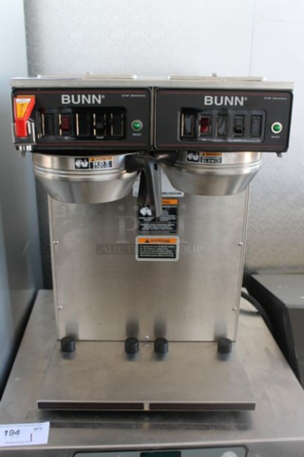 Bunn CWTF TWIN-APS Stainless Steel Commercial Countertop Double Coffee Machine w/ Hot Water Dispenser. 120/240 Volts, 1 Phase. 