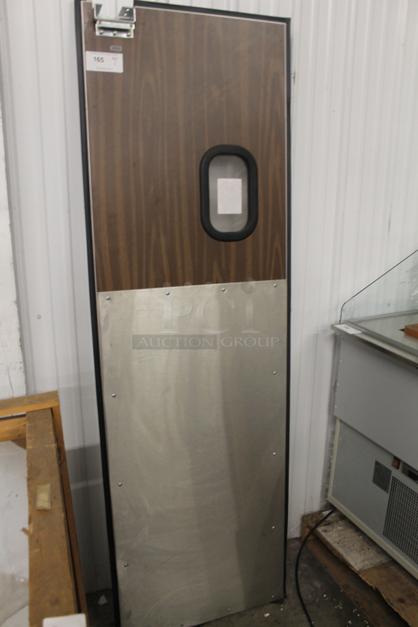 Stainless Steel and Wood Pattern Swinging Kitchen Door. - Image 2 of 5
