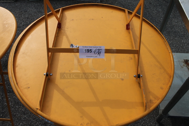 3 Metal Orange Round Folding Tables. 3 Times Your Bid! - Image 3 of 4
