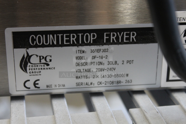 BRAND NEW SCRATCH AND DENT! Cooking Performance Group CPG DF-18-2 Stainless Steel Commercial Countertop Electric Powered 2 Bay Fryer w/ 2 Metal Fry Baskets. 208-240 Volts, 1 Phase.  - Image 4 of 4