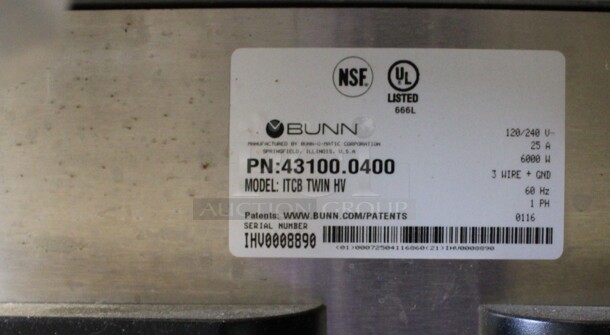 2016 Bunn Model ITCB TWIN HV Stainless Steel Commercial Countertop Dual Coffee Machine w/ 2 Poly Brew Baskets. 120/240 Volts, 1 Phase. 20x23x34.5 - Image 5 of 7
