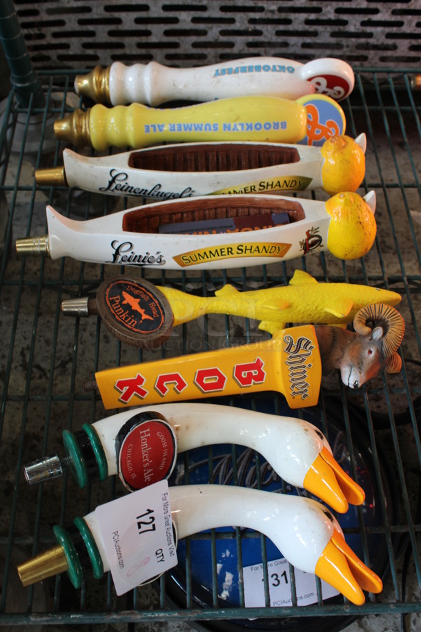 8 Various Beer Tap Handles; Leinenkugel, Dogfish Head, Shiner, Goose Head. Includes 11