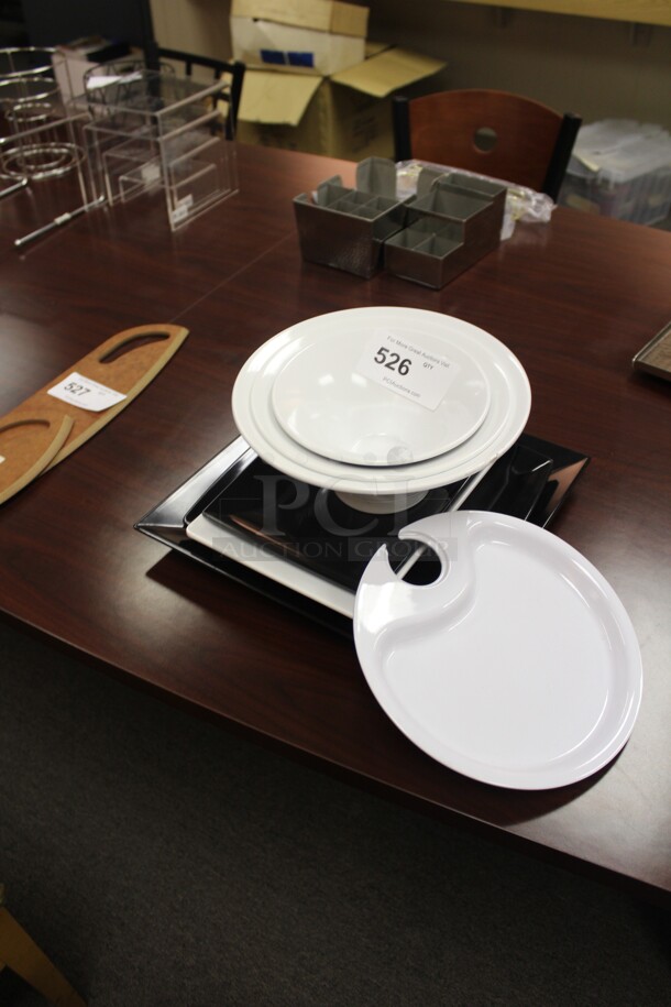 NEW! 6 Black And White Serving Pieces. 6X Your Bid!  - Image 1 of 1