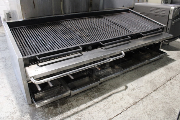MagiKitch'n Stainless Steel Commercial Countertop Natural Gas Powered Charbroiler Grill. 72x33x22