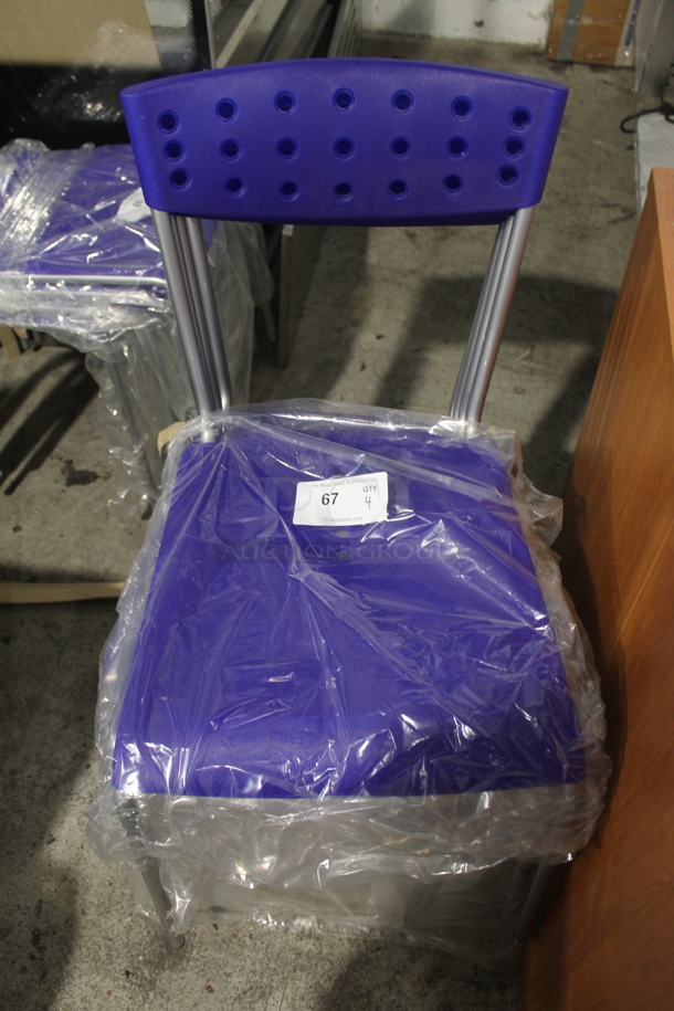 4 BRAND NEW! Blue Poly Dining Height Chairs w/ Metal Frame. Stock Picture - Cosmetic Condition May Vary. 4 Times Your Bid! - Image 1 of 6