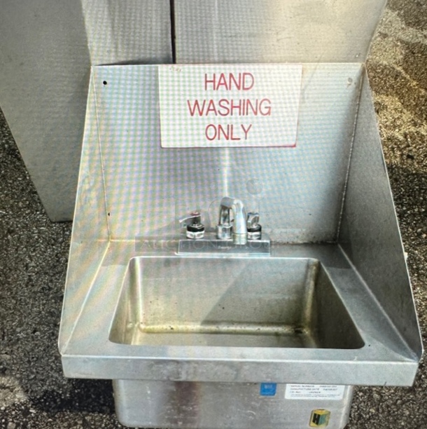 One Stainless Steel Hand Sink With R/L And Back Splash And Faucet. 17X16 - Image 1 of 1