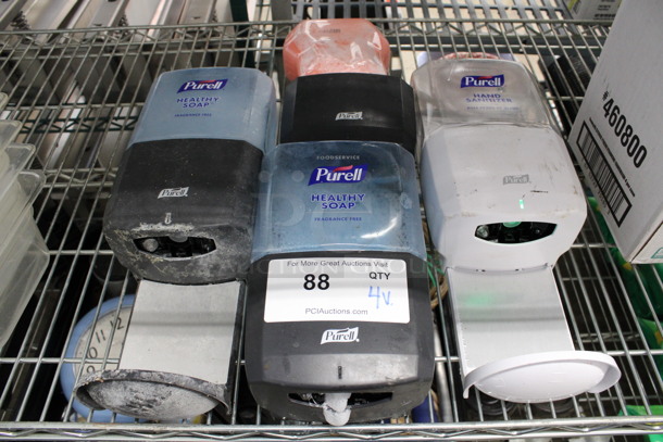 4 Various Wall Mount Soap / Sanitizer Dispensers. Includes 5.5x4x14. 4 Times Your Bid!