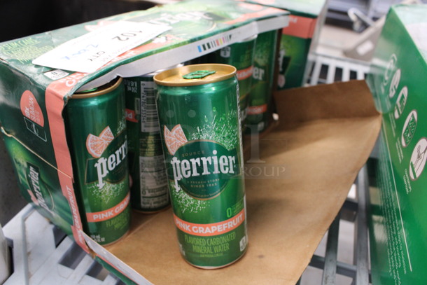 ALL ONE MONEY! Lot of 2 Cases of Perrier Pink Grapefruit Flavored Carbonated Mineral Water. 10 Cans Per Case.