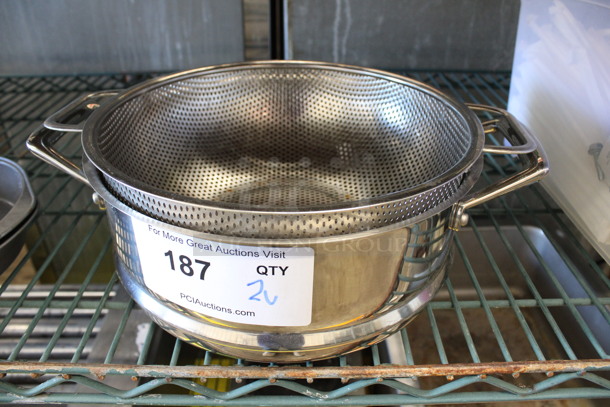 2 Various Metal Strainers. 12.5x10x4.5, 13.5x10x4. 2 Times Your Bid!