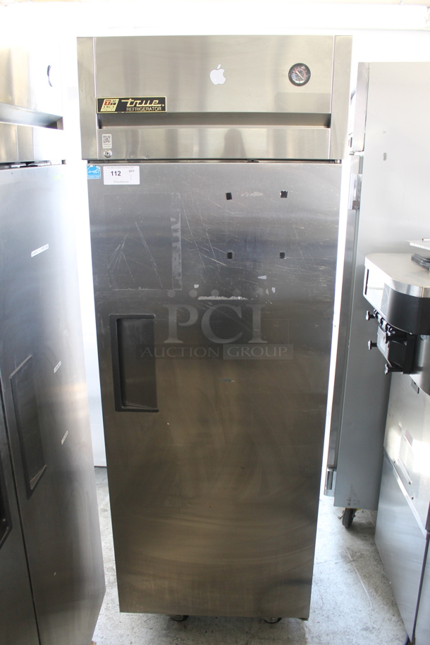 2015 True TG1R-1S ENERGY STAR Stainless Steel Single Door Reach In Cooler w/ Poly Coated Racks on Commercial Casters. 115 Volts, 1 Phase. Tested and Working!