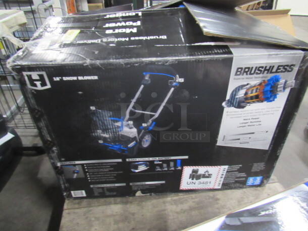 One NEW Hart Brushless 18 Inch 40 Volt Snow Blower. 