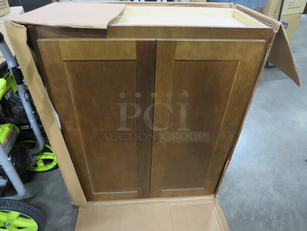One NEW 2 Door Maple Wall Cabinet With 1 Shelf In A Nutmeg Finish. 30X36X12