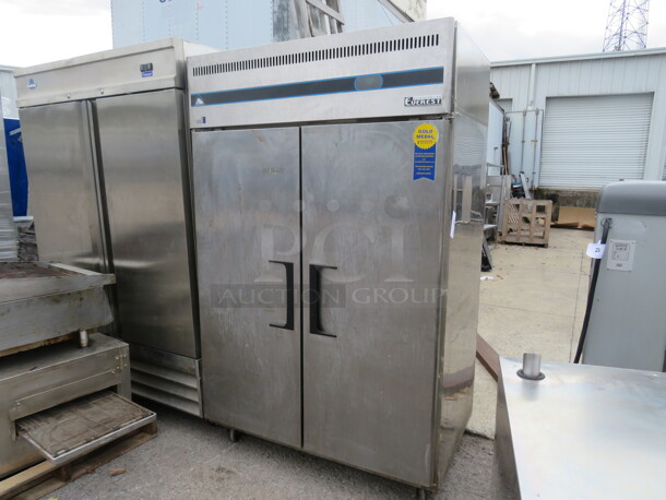 One Everest 2 Door Freezer With 2 Racks On Casters. Model# ESF2. 115 Volt. 49X32X79 - Image 2 of 4
