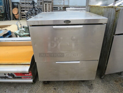 One Randell 2 Drawer Cooler On Casters. Model# 9404-7M. 115 Volt. 27X30X32.5 NOT WORKING.
