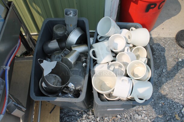 ALL ONE MONEY! 2 Slim Jim Trash Cans Including White Coffee Mugs And Frothing Pitchers, Cake Pans, AND MORE!  - Image 2 of 4