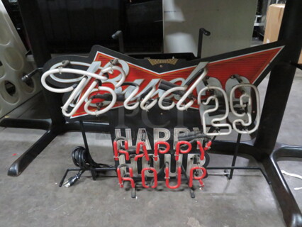 One 27X21  Budweiser #29 Happy Hour NEON SIGN. NOT WORKING.